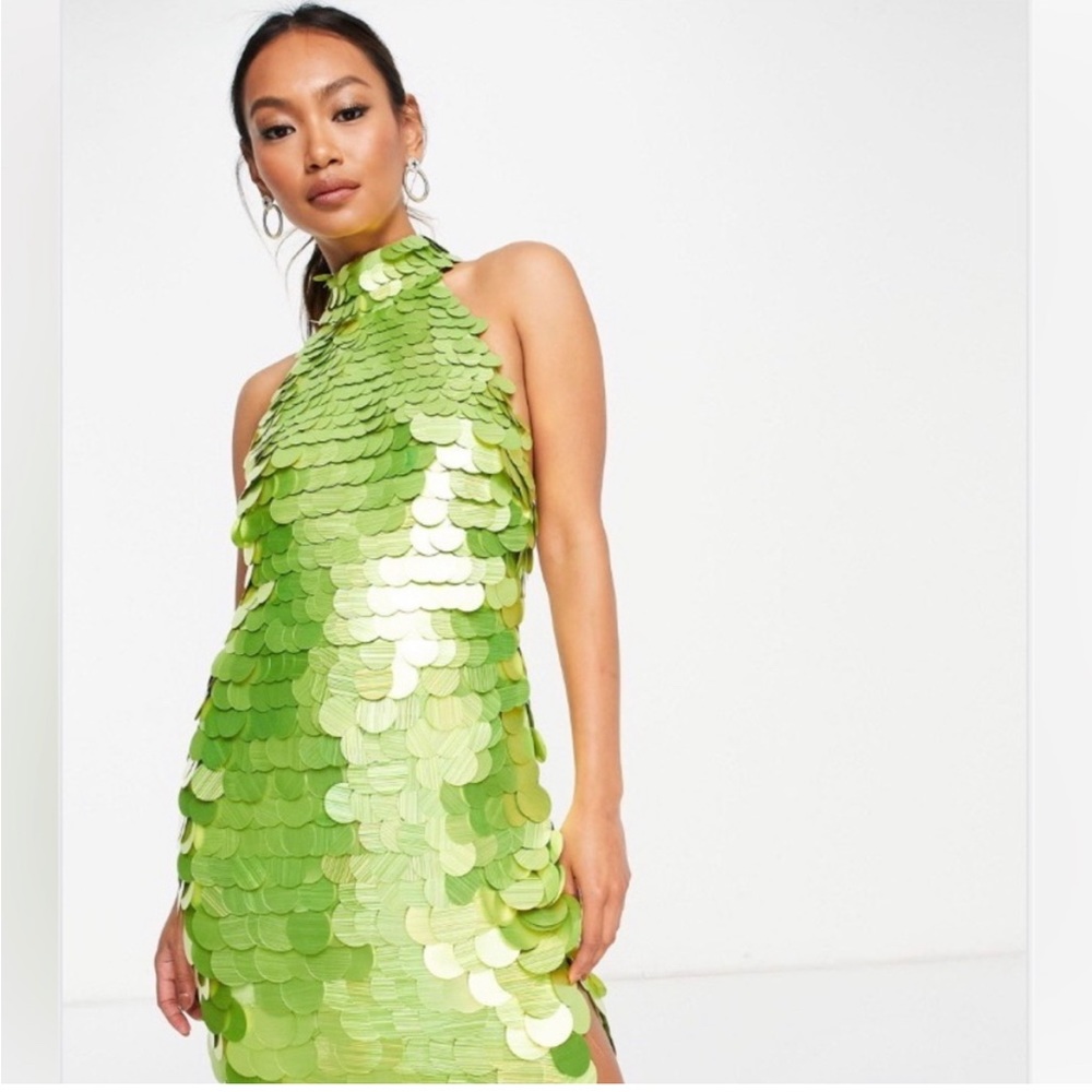 ASOS Design Disco Sequin Halter Mini Dress